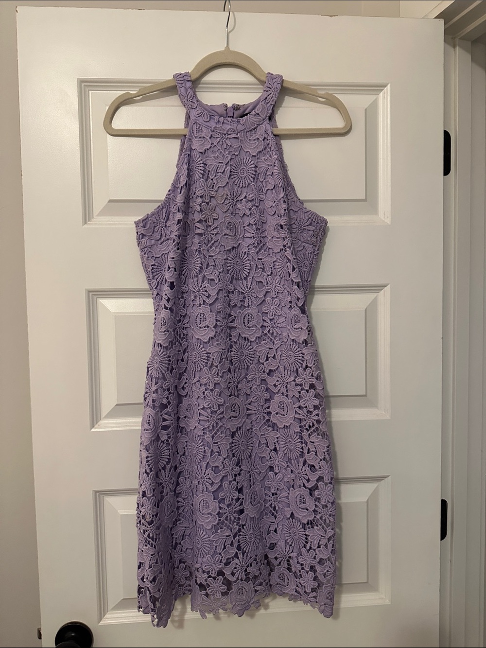 Lulu's Lilac Crochet Halter Mini Dress